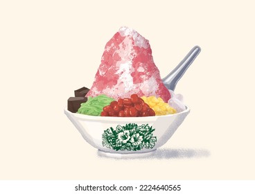 Ilustración plana Ais Kacang (Hielo Bean)