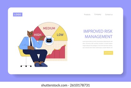 AI's role in enhancing global business management. The illustration presents effective risk management strategies, analytics, and decision-making processes for businesses to thrive. Vector
