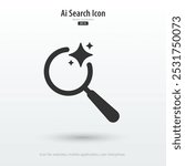 AI-search icon. A magnifying glass with stars. Searching or finding and analysis by Machine learning. Artificial intelligence technology. Icon element for application and web. Vector illustration.