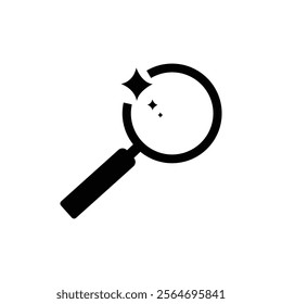 AI-search icon. Magnifying glass with stars. Search or find and analyze with Machine learning.