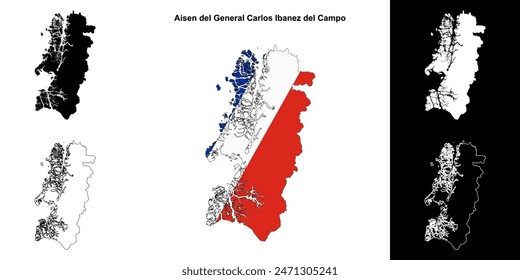 Aisen del General Carlos Ibanez del Campo region outline map set