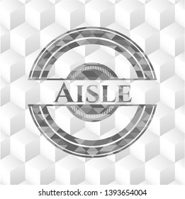 Aisle grey badge with geometric cube white background