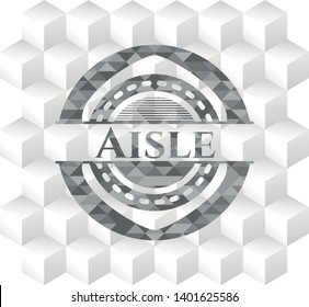 Aisle grey emblem with geometric cube white background