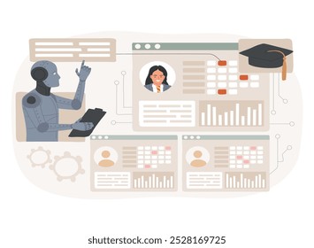 AI-Streamlined Administrative Tasks abstract concept vector illustration. Education. Automate enrollment, scheduling, and students attendance tracking. AI Technology. abstract metaphor.