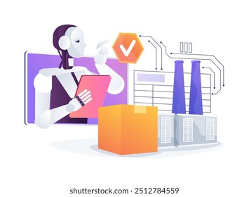 AI-Streamlined Compliance abstract concept vector illustration. Manufacturing. Product adherence to regulatory and quality standards, compliance management. AI Technology. abstract metaphor.