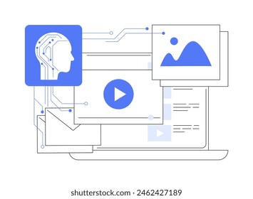 KI-optimierte Vektorillustration des abstrakten Konzepts der Inhaltserstellung. Kunst und Kreativität. Create-Texte, Bilds und Videos, KI-Textgenerierungstool. KI-Technologie. Abstrakte Metapher.