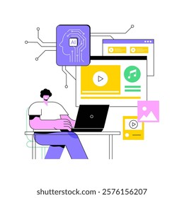 AI-Streamlined Content Creation abstract concept vector illustration. Art and Creativity. Create written content, images and videos, AI text generation tool. AI Technology. abstract metaphor.