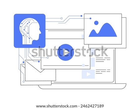 AI-Streamlined Content Creation abstract concept vector illustration. Art and Creativity. Create written content, images and videos, AI text generation tool. AI Technology. abstract metaphor.
