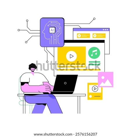 AI-Streamlined Content Creation abstract concept vector illustration. Art and Creativity. Create written content, images and videos, AI text generation tool. AI Technology. abstract metaphor.
