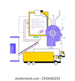 AI-Simplificado Alfândega e Comércio conceito abstrato vetor ilustração. Transporte e Logística. Simplifique os processos aduaneiros, o comércio internacional, as ferramentas de documentação da IA.