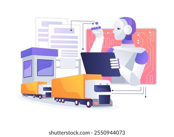 AI-Simplificado Alfândega e Comércio conceito abstrato vetor ilustração. Transporte e Logística. Simplifique os processos aduaneiros, o comércio internacional, as ferramentas de documentação da IA.