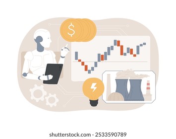 AI-Streamlining Energy Trading abstraktes Konzept, Vektorgrafik. Energie. Energiehandel auf dem Markt, Abstimmung von Angebot und Nachfrage mit KI-Algorithmen. KI-Technologie. abstrakte Metapher.