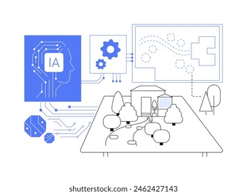 AI-Streamled Landscape Design Ilustración vectorial de concepto abstracto. Arquitectura y Diseño. Paisajes naturales y urbanos de Create con selección de plantas de IA y diseños. metáfora abstracta.