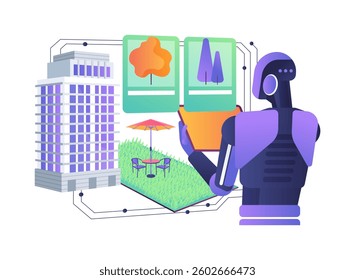 AI-Streamlined Landscape Design abstract concept vector illustration. Architecture and Design. Create natural and urban landscapes with AI plant selection and layouts. abstract metaphor.