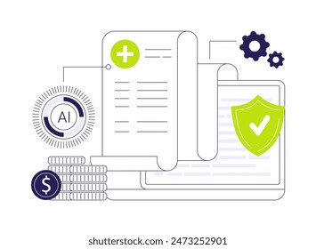 AI-Streamlined Medical Billing and Coding abstract concept vector illustration. Healthcare. Medical billing automation. Reimbursement of medical costs. AI Technology. abstract metaphor.