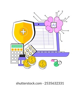 AI-Streamlined Medical Billing and Coding abstract concept vector illustration. Healthcare. Medical billing automation. Reimbursement of medical costs. AI Technology. abstract metaphor.