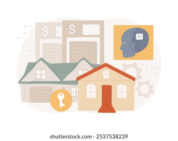 ILUSTRACIÓN VECTORIAL de concepto abstracto de AI-Streamlined Property Management. Inmobiliaria. Mantenimiento automatizado de la propiedad, colección de alquileres y comunicación con los inquilinos. AI Tecnología. metáfora abstracta.