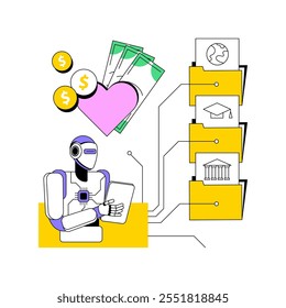 AI-Alocação de recursos simplificada conceito abstrato vetor ilustração. Sem fins lucrativos e impacto social. Analisando dados para determinar as áreas de maior impacto. Tecnologia AI. metáfora abstrata.