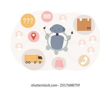 Consultas de rutina simplificadas por IA Manejo de la Ilustración vectorial del concepto abstracto. Servicio al cliente. Seguimiento automatizado de pedidos, agentes virtuales impulsados por IA. AI Tecnología. metáfora abstracta.