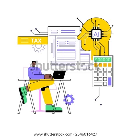 AI-Streamlined Tax Preparation abstract concept vector illustration. Finance and Accounting. Automated tax return preparation and submission. AI Technology. abstract metaphor.