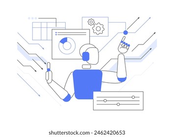 ILUSTRACIÓN VECTORIAL de concepto abstracto de gestión de crisis con apoyo de IA. Relaciones Públicas. Manejar crisis con recomendaciones de monitoreo, análisis y respuesta en tiempo real. metáfora abstracta.