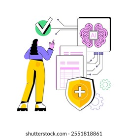 ILUSTRACIÓN VECTORIAL de concepto abstracto de retención de Clientes apoyada por IA. Seguro. Predict y fidelizar a los asegurados a través de servicios y ofertas personalizadas. AI Tecnología. metáfora abstracta.