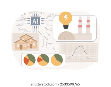 Ilustração de vetor de conceito abstrato de Resposta à Demanda com Suporte a IA. Energia. Incentivar os consumidores a reduzir o consumo de energia durante os períodos de ponta. Tecnologia AI. metáfora abstrata.