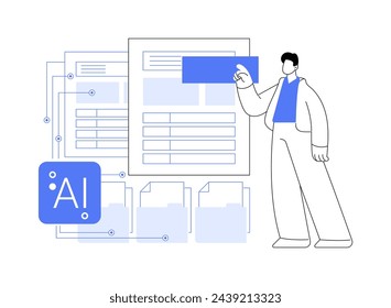 Ilustración vectorial de concepto abstracto de automatización de documentos soportada por AI. Servicios jurídicos. Generación de documentos legales con plantillas y herramientas basadas en IA. Tecnología AI. metáfora abstracta.