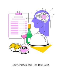 AI-Supported Food and Beverage Management abstract concept vector illustration. Hospitality. Optimize menu offerings and inventory with AI-driven analytics. AI Technology. abstract metaphor.