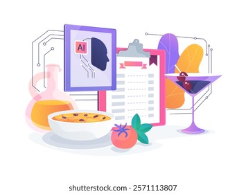 AI-Supported Food and Beverage Management abstract concept vector illustration. Hospitality. Optimize menu offerings and inventory with AI-driven analytics. AI Technology. abstract metaphor.