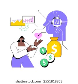 AI-Supported Fundraise Previsão conceito abstrato vetor ilustração. Sem fins lucrativos e impacto social. Preveja o resultado da captação de recursos e otimize as estratégias com a análise da IA.