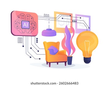 AI-Supported Lighting Design abstract concept vector illustration. Architecture and Design. Optimize lighting schemes for energy efficiency and aesthetic with AI simulations. abstract metaphor.