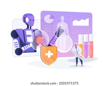 AI-Supported Medical Research abstract concept vector illustration. Healthcare. Data analysis and insights in medical research, scientific discoveries. AI Technology. abstract metaphor.