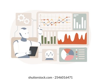 Ilustração de vetor de conceito abstrato de modelagem preditiva com suporte de IA. Investigação e desenvolvimento. Modelos preditivos para aplicações de pesquisa, finanças e epidemiologia. metáfora abstrata.