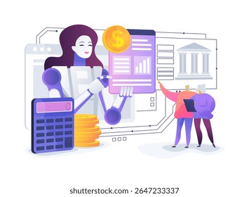 AI-Suportado Ferramentas de Planejamento de Aposentadoria conceito abstrato vetor ilustração. A IA ajuda as pessoas a planejar e otimizar as economias de aposentadoria.
