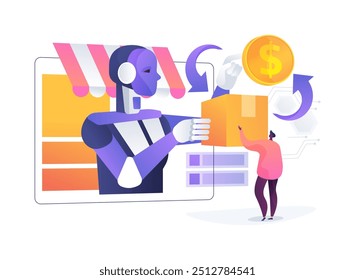 Ilustração de vetor de conceito abstrato de Processamento de Devolução e Reembolso com Suporte a IA. Comércio eletrônico. Automatize o processo de devolução e reembolso. Compras on-line com a tecnologia de IA. metáfora abstrata.