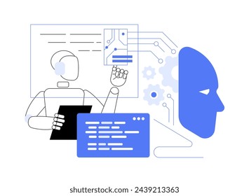 AI-Supported Robotics and Automation abstract concept vector illustration. Manufacturing. Integration of AI-powered robots, automation of production process. AI Technology. abstract metaphor.