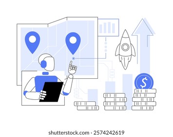 AI-Supported Sales Territory Planning abstract concept vector illustration. AI optimizing sales territories, analyze market data, regional strategy, team allocations abstract metaphor.