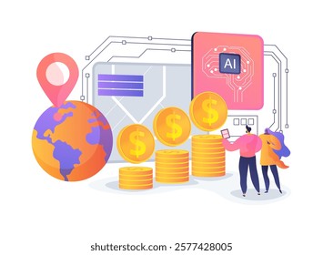 AI-Supported Sales Territory Planning abstract concept vector illustration. AI optimizing sales territories, analyze market data, regional strategy, team allocations abstract metaphor.