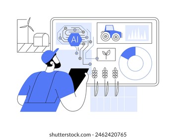 KI-gestützte Vektorillustration des abstrakten Konzepts der nachhaltigen Landwirtschaft. Landwirtschaft. KI-Empfehlungen für den Naturschutz. Intelligente Landwirtschaft. KI-Technologie. Abstrakte Metapher.