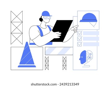 AI-Supported Workforce Safety abstract concept vector illustration. Manufacturing. Predict and mitigate potential risks at workplace. Employee protection. AI Technology. abstract metaphor.