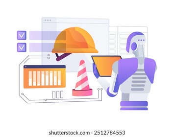 AI-Supported Workforce Safety abstract concept vector illustration. Manufacturing. Predict and mitigate potential risks at workplace. Employee protection. AI Technology. abstract metaphor.