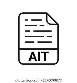 AIT file icon set. AIT file type symbol. File AIT format icon in black filled and outlined style isolated on transparent background.