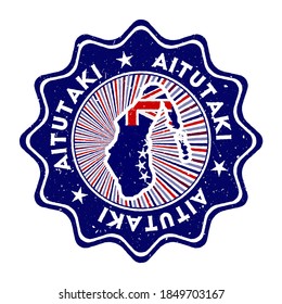 Aitutaki round grunge stamp with island map and country flag. Vintage badge with circular text and stars, vector illustration.