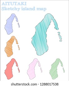 Aitutaki sketchy island map. Fair hand drawn island. Fantastic childish style Aitutaki vector illustration.