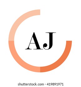 AJ black letters , modern type of font , tree orange colors , simply alphabet like design identity