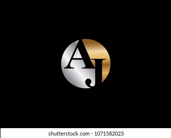 AJ circle Shape Letter logo Design in silver gold color