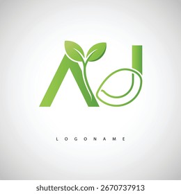AJ Green Leaf Logo - Monograma ecológico mínimo para la marca orgánica y el diseño sostenible de la identidad