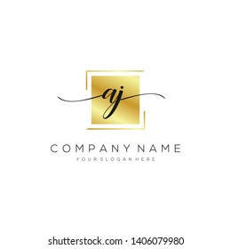 AJ handwriting initial logo template vector.