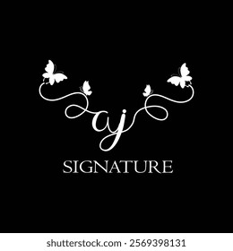 AJ Handwritten initial letter, AJ simple signature vector logo with butterfly shape variation, beauty, photography letter logo design. A J